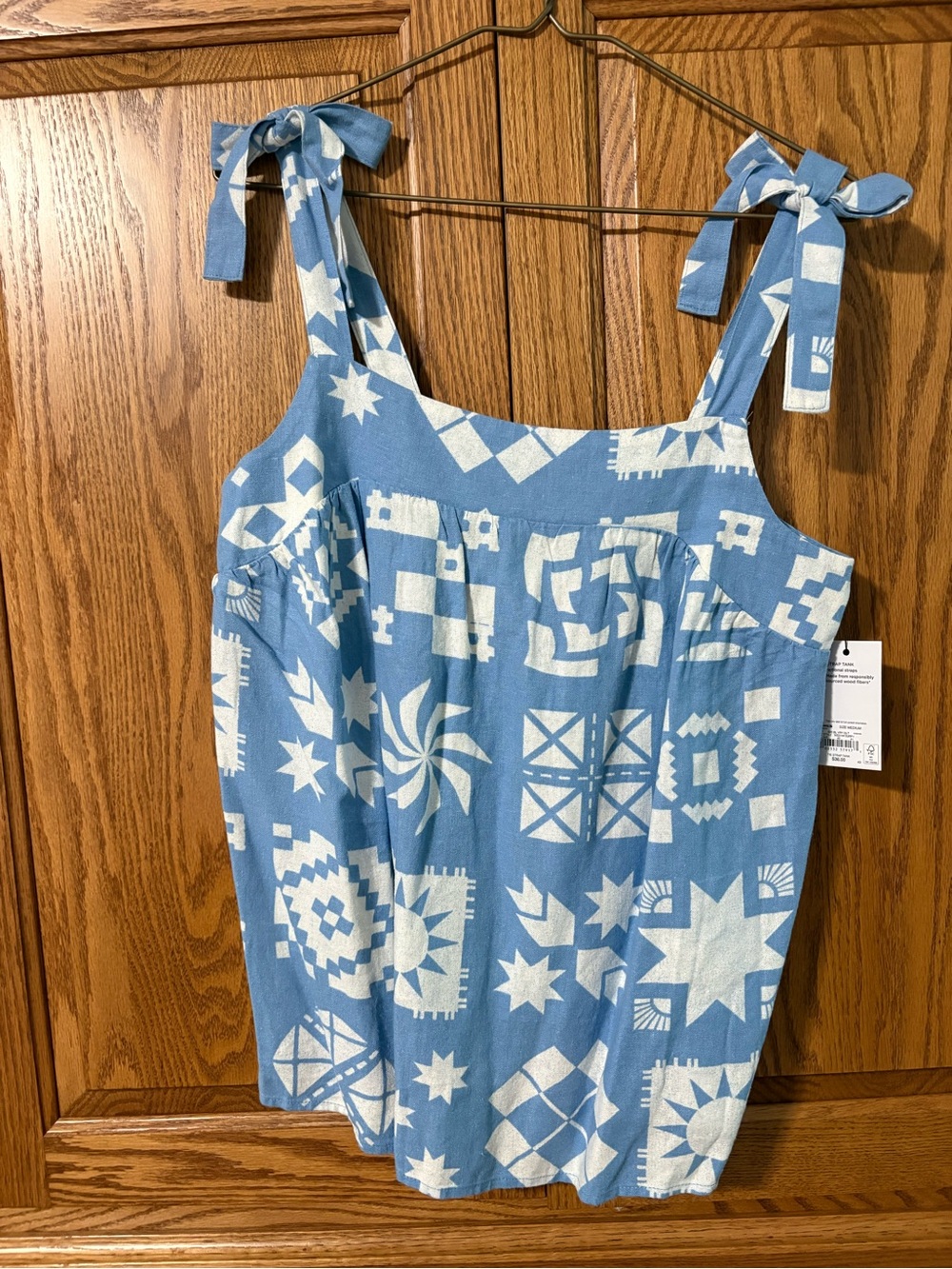 Sonoma Blue and White Tie-Shoulder Tank Top M